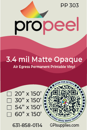 PP303 ProPeel 3.4 mil MATTE OPAQUE White Air Egress Permanent Printable Vinyl - Image 2