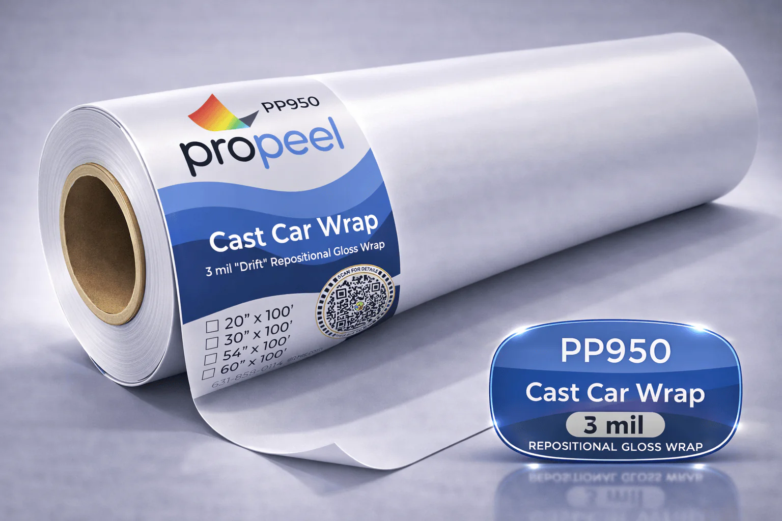 PP950 ProPeel 3 mil CAST VEHICLE WRAP Drift Gloss White Air Egress Printable Vinyl