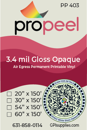 PP403 ProPeel 3 mil GLOSS OPAQUE White Air Egress Permanent Printable Vinyl - Image 2