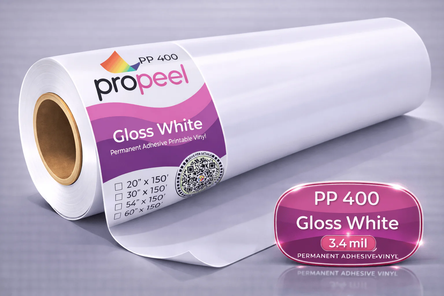 PP400 ProPeel 3 mil GLOSS White Permanent Printable Vinyl
