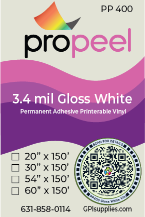 PP400 ProPeel 3 mil GLOSS White Permanent Printable Vinyl - Image 2