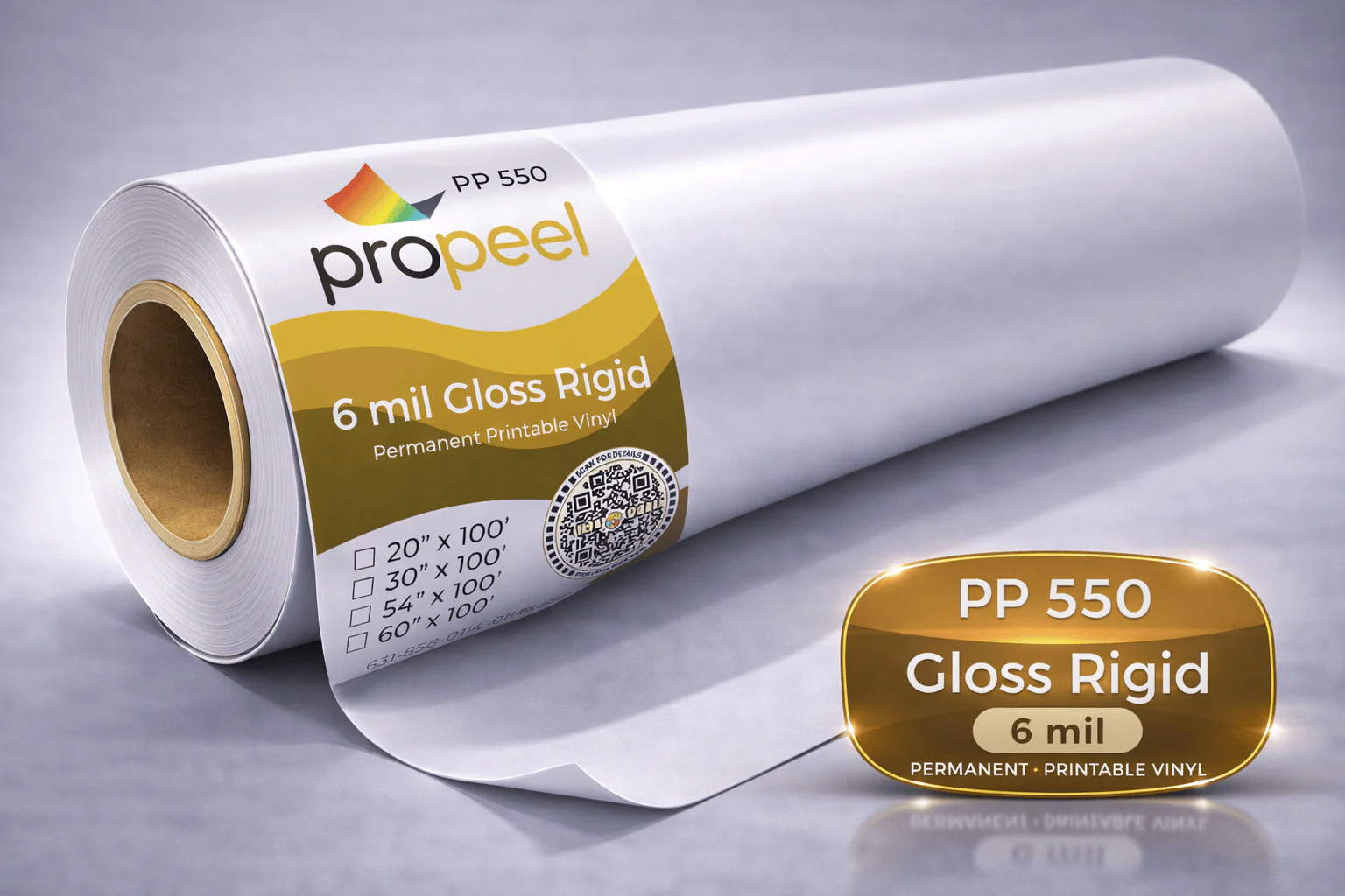 PP550 ProPeel 6 mil GLOSS White Semi-Rigid Permanent Printable Vinyl