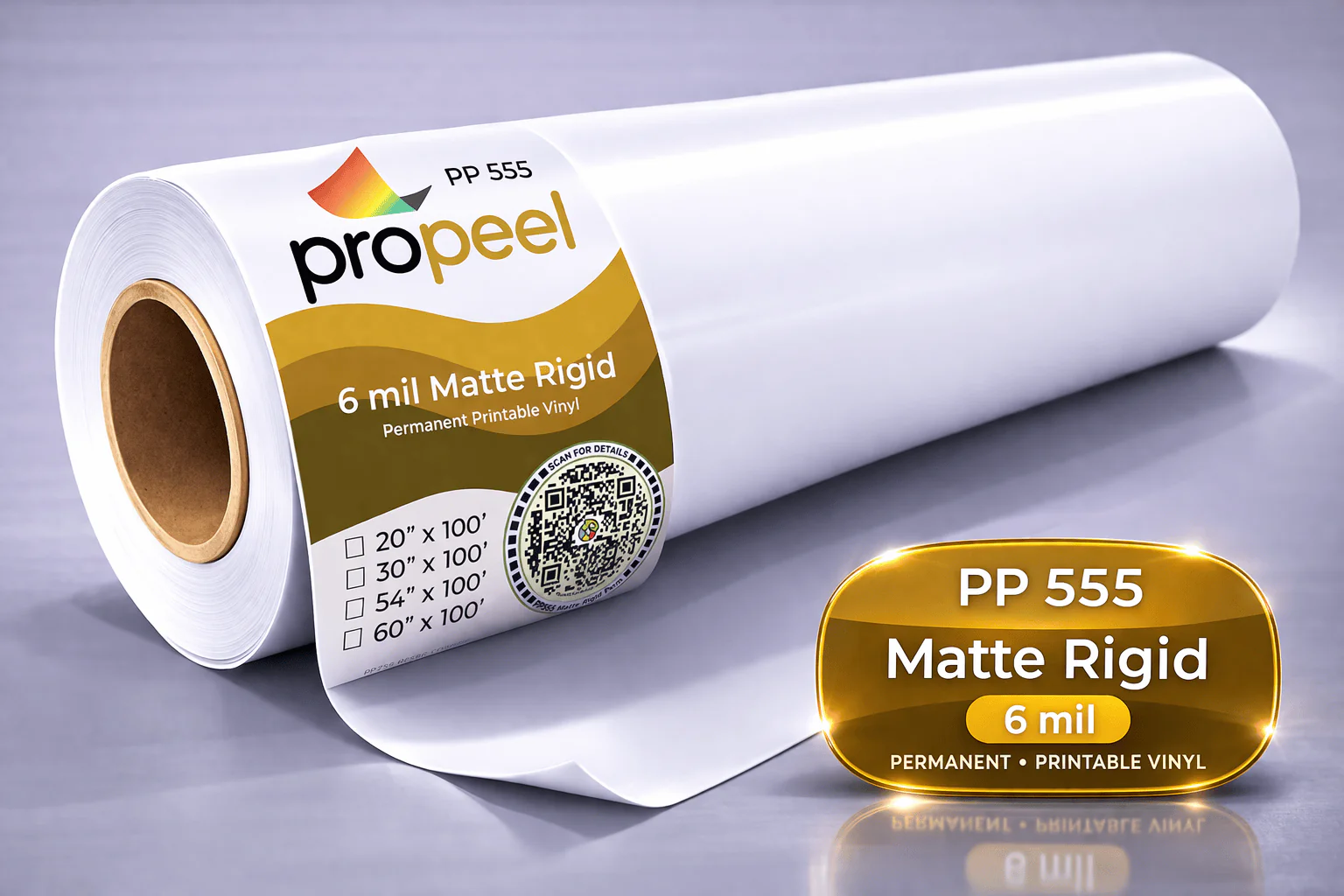 PP555 ProPeel 6 mil MATTE White Semi-Rigid Permanent Printable Vinyl