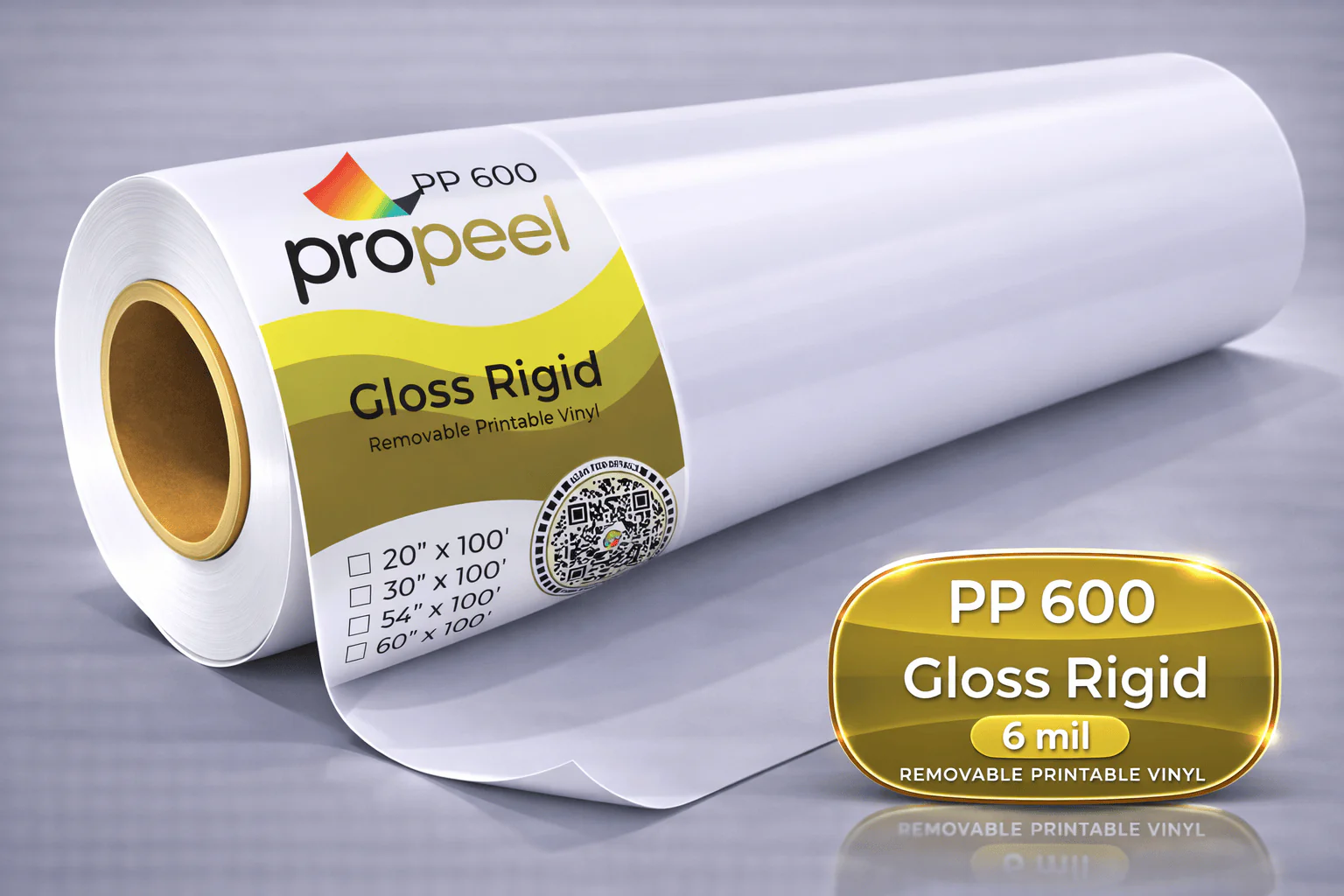 PP600 ProPeel 6 mil GLOSS White Semi-Rigid Removable Printable Vinyl